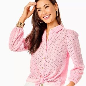 NWT Lilly Pulitzer Sea breeze eyelet button down xxs